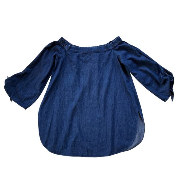 Tibi Chambray Denim Long Sleeve Off Shoulder Top Size 2/Small Blue Country - Picture 1 of 7